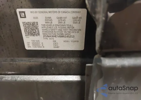 2021 Chevrolet Equinox Fwd Ls z USA, uszkodzony, nr VIN 2GNAXHEV6M6145213